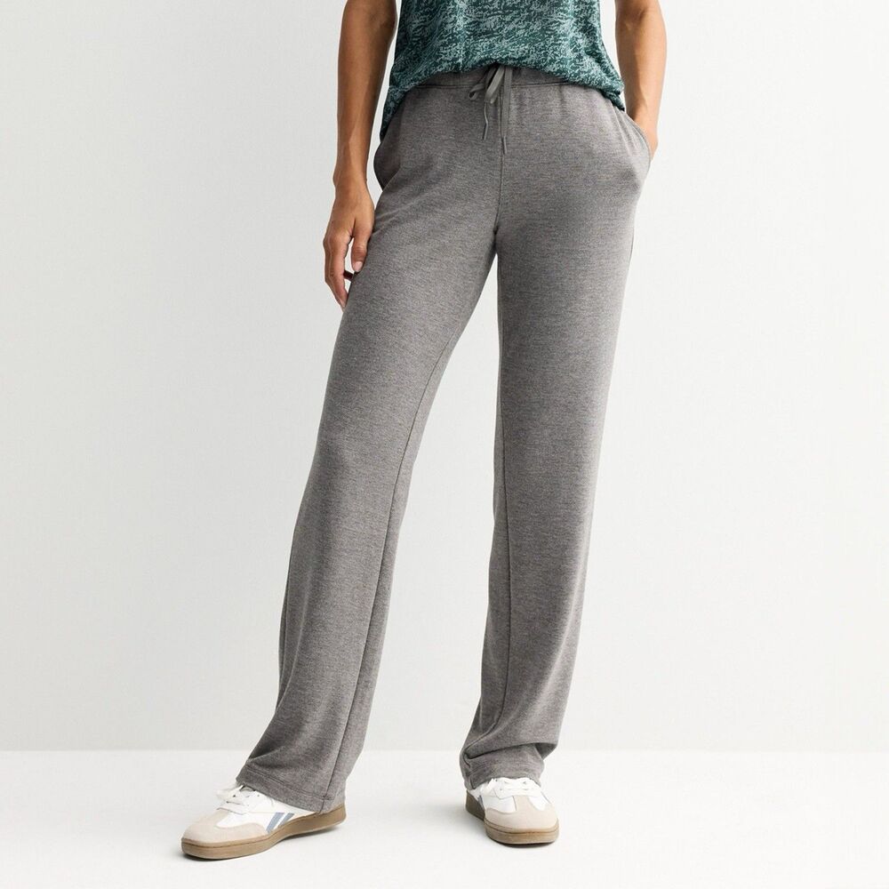 Women's Tek Gear Sweatpants Size Petite XL Gray French Terry Open Hem Mid Rise